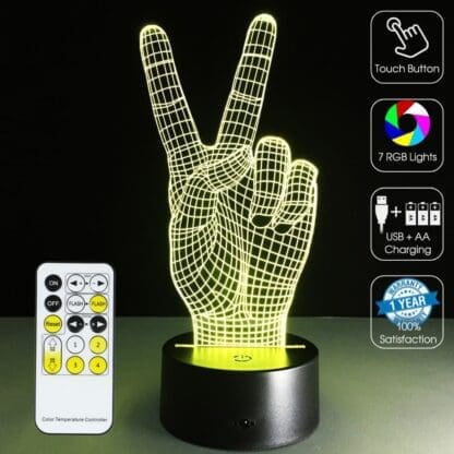 3D Led Optical Illusion Lamp - Hand Victory