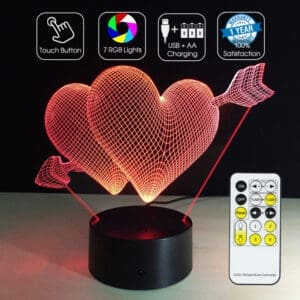 3D Led Optical Illusion Lamp - Valentine Hearts