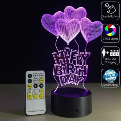 3D Led Optical Illusion Lamp - Happy Birthday