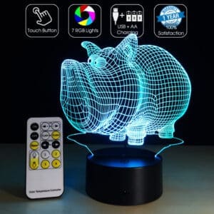 3D Led Optical Illusion Lamp - Cartoon Pig