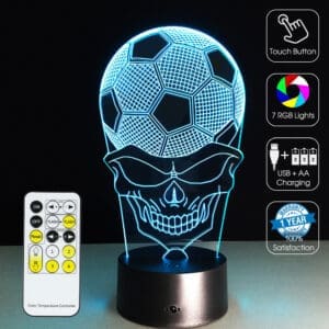 3D Led Optical Illusion Lamp - Soccer Ball Skull