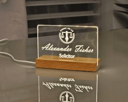 LED-illuminated desk name sign