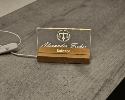 LED-illuminated desk name sign