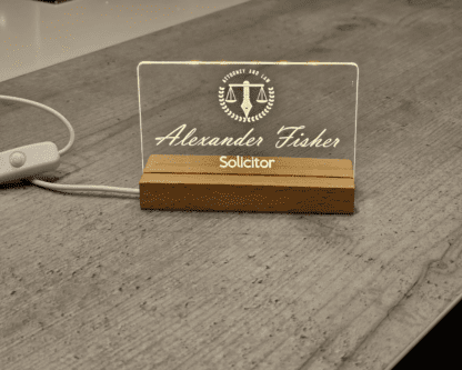 LED-illuminated desk name sign